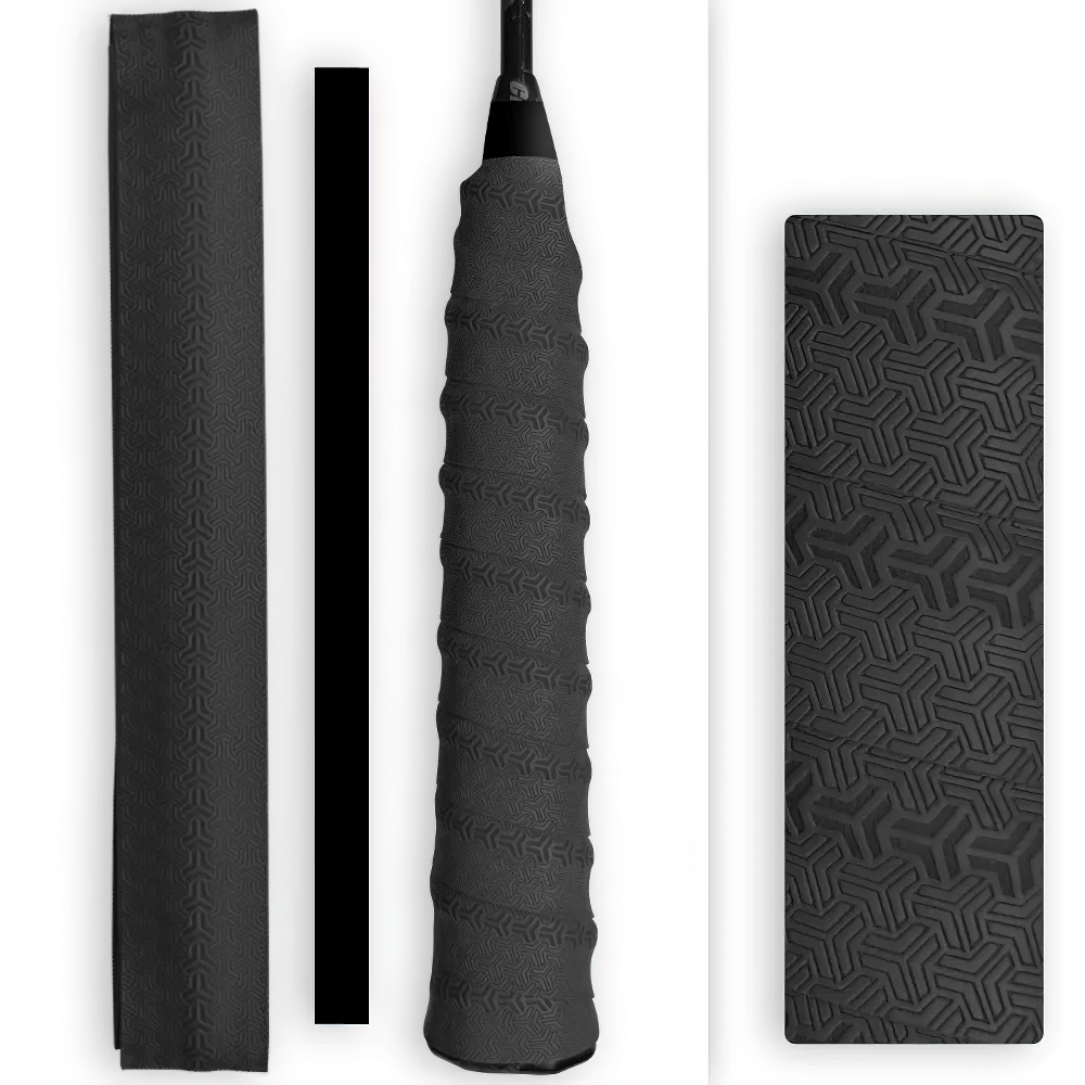 Anti-Slip Sport Racket Overgrip Tape - SF3451 displaying textured black design for badminton and tennis rackets.